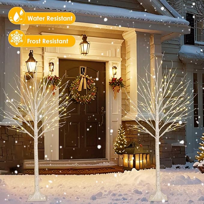 2 Pack 5FT 200LED Christmas Lighted Birch Tree, Timer Function Prelit Artificial Tree Lamp Plug in with Warm White Lights, 2 Modes Twinkling Twig Trees for Indoor Outdoor Party Christmas Decorations-Ruum Studio Home
