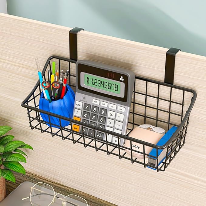 LeleCAT Over Cabinet Door Basket with hook Grid Storage Basket, Kitchen Storage Organizer,Over Cabinet Door Organizer,Hanging it behind a door or on a railing, Small, BLack,2 Pack-Ruum Studio Home