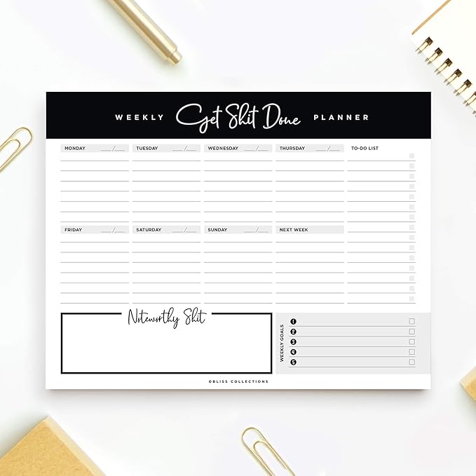 Bliss Collections Weekly Planning Pad, To Do List Notebook - Undated Tear-Off Sheets Notepad - Work Calendar, Organizer, Scheduler for Goals, Tasks - Get Stuff Done, 8.5" x 11", 50 Sheets-Ruum Studio Home