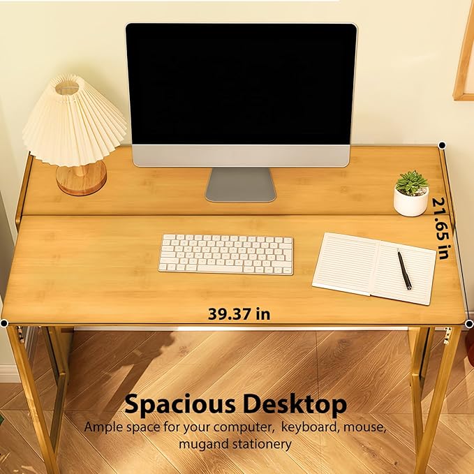 39.37" Bamboo Folding Desk,Space-Saving Computer Desk for Small Spaces, Foldable Study Table for Bedroom, Home Office, Dorm, Apartment (Natural)-Ruum Studio Home