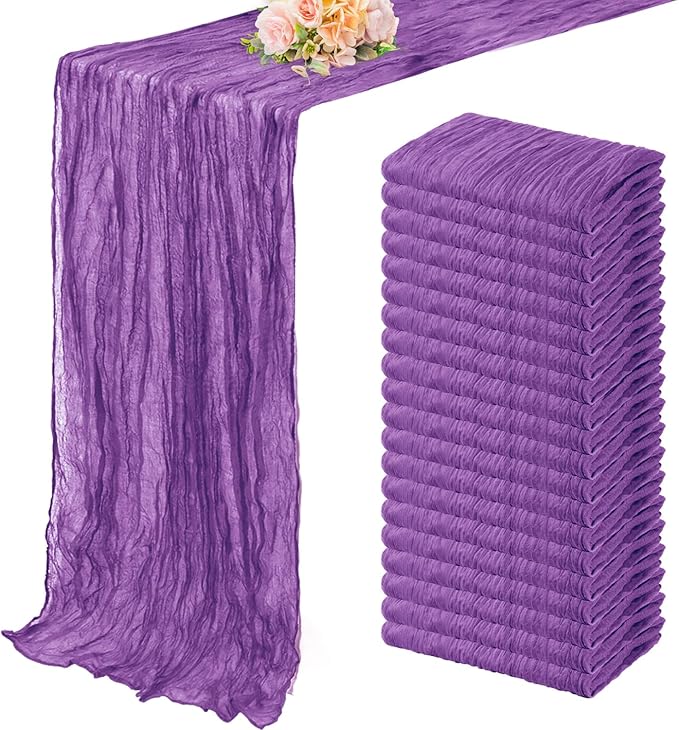20 Pack Purple Cheesecloth Table Runner 10FT Boho Fabric Rustic Cheese Cloth Table Runner for Wedding Bridal Shower Baby Shower Gauze Sheer Birthday Party Table Decorations 20 x 120 Inch Long-Ruum Studio Home
