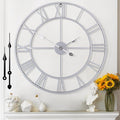 Large Wall Clock - 40cm/ 16 Inches Silent Non-Ticking Metal Wall Clock, Vintage Modern Silver, Battery Operated, Ideal for Living Room, Bedroom, Office, Farmhouse Decor-Ruum Studio Home