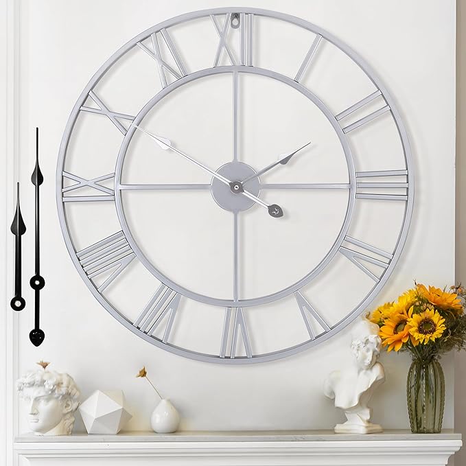 Large Wall Clock for Living Room Decor - 47cm/ 18 Inches Silent Non-Ticking Metal Wall Clocks Battery Operated, Vintage Decorative Modern Wall Clock for Bedroom, Office, Farmhouse Decor-Ruum Studio Home