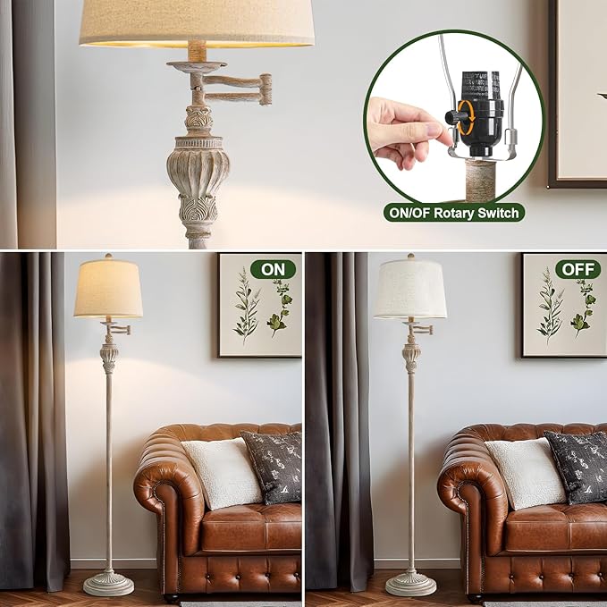 61" Vintage Floor Lamp with 350° Adjustable Swing Arm, Tall lamp Standing Lamp for Bedroom Living Room Bedside Nightstand Retro Farmhouse Mid Century Lamp Light Home Décor Office Gifts-Ruum Studio Home