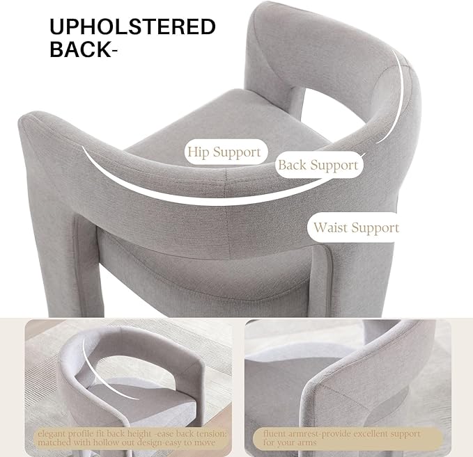 Grey Chenille Dining Chairs Set of 2, Modern Barrel Dining Room Chairs Upholstered Faux Fur Accent Chair with Arms and Round Back for Living Room Kitchen Armchair No Assembly Needed-Ruum Studio Home