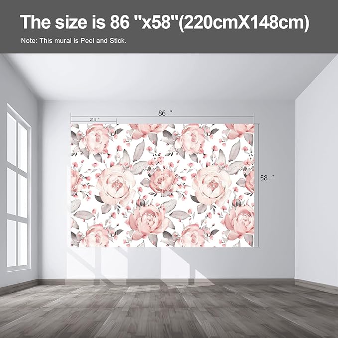 Pink Floral Wall murals Peel and Stick Flowers Wallpaper for Bedroom Living Room - 58"x86"-Ruum Studio Home