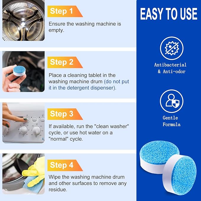 Washing Machine Cleaner Tablets, 40Pcs Deep Cleaning Tablets, Compatible with HE, Top & Front Load, Deep Cleaning Residue & Odor Eliminator, Deep-cleans to remove residue and neutralize smells01-Ruum Studio Home