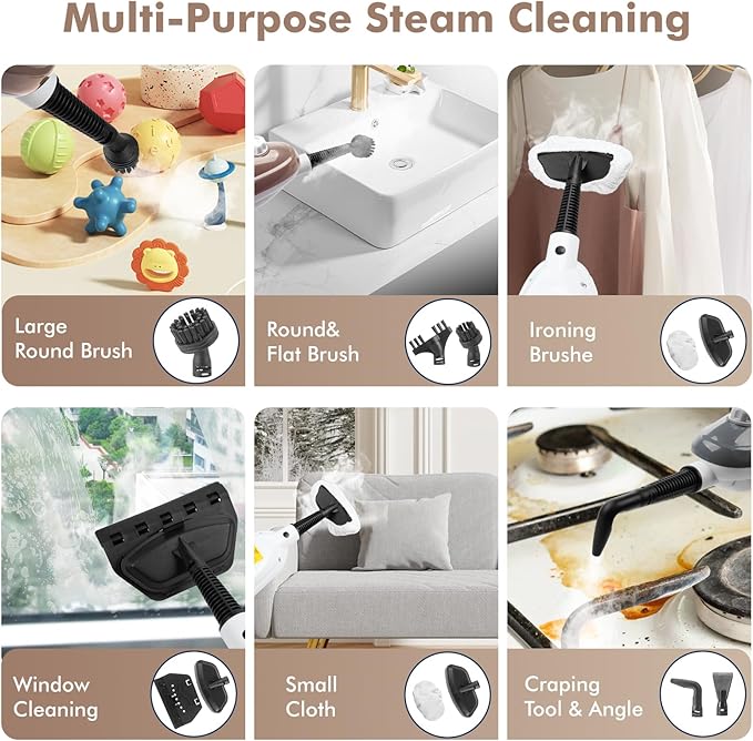 Steam Mop - All-in-one Powerful Handheld Steam Cleaner Detachable Floor Steamer with 11 Accessories, MultiPurpose Steamer for Hardwood Floors, Clothes,Windows,Tiles,Carpet, Whole Home Use, Rose Gold-Ruum Studio Home