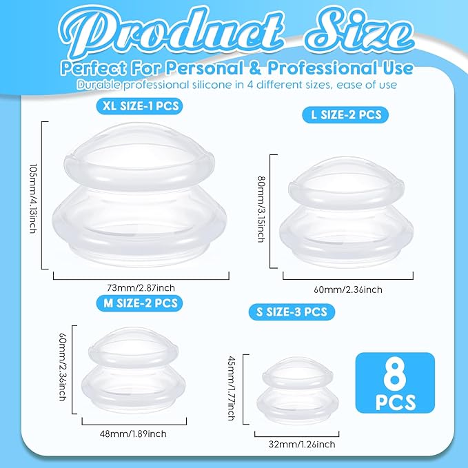 Nuanchu 8 Pcs 4 Sizes Cupping Therapy Set with Satin Bag Silicone Massage Cups Professional Cupping Therapy Vacuum Cup for Cellulite Joint Pain Muscle Pain(Clear)-Ruum Studio Home
