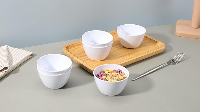 Amazon Basics Round Melamine Bowl, 8 oz, White, 6 Piece Set (Previously AmazonCommercial brand)-Ruum Studio Home