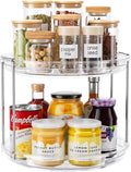2 Tier Lazy Susan Organizer, 9.25'' Lazy Susan Turntable for Cabinet, Stackable Turntable Organizer Rotating Spice Rack Organization for Kitchen Countertop, Pantry, Bathroom, Clear-Ruum Studio Home
