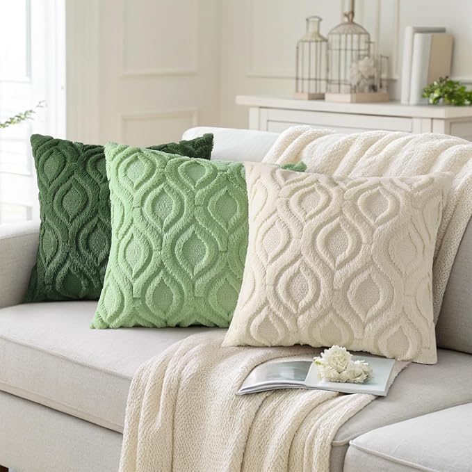 decorUhome Throw Pillow Covers 24x24 Inch Set of 2, Soft Plush Decorative Faux Fur Forest Elf Solid Couch Pillow Covers, Accent Farmhouse Neutral Square Euro Pillow Cases for Sofa Bed Living Room-Ruum Studio Home