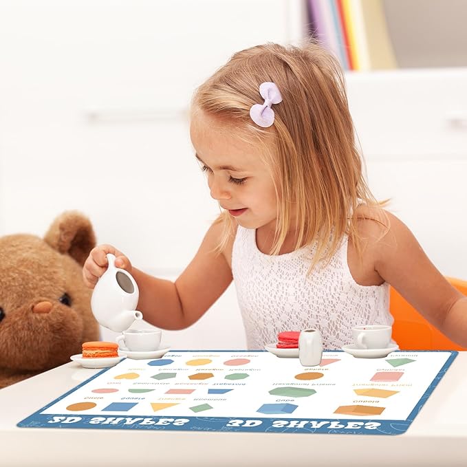 Educational Preschool Placemats for Kids Set of 6 Boho Toddler Plastic Placemat Reusable Washable Children Montessori Eat Table Mat for Homeschool Nursery Kindergarten Classroom Dining Table-Ruum Studio Home