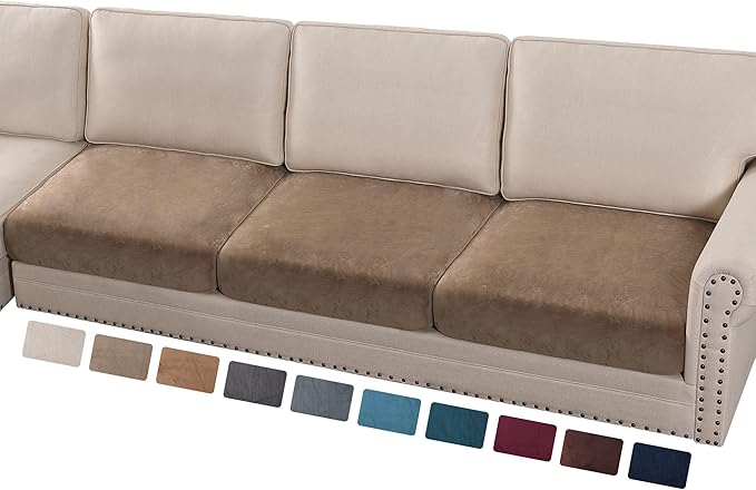 PrinceDeco Velvet Stretch Couch Cushion Cover Soft Cushion Slipcover for Chair Loveseat Sofa Cushion Furniture Protector Seat Cushion Sofa Cover (3 Piece XL Sofa Cushion Covers, Taupe)-Ruum Studio Home