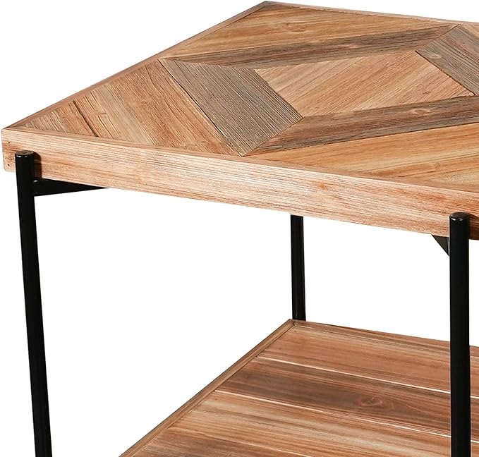 CONSDAN StoneCreek Solid Fir Wood Side Table - Metal Frame, 2-Tier End Table for Living Room/Bedroom/Office, 23" Square Night Stand, Accent Table-Ruum Studio Home