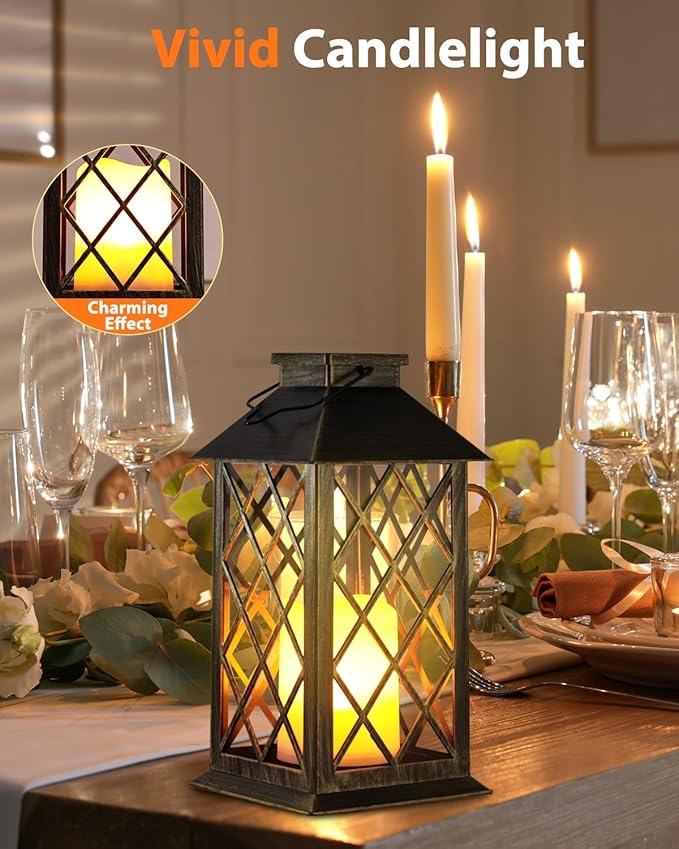 Otdair Solar Lanterns Outdoor Waterproof, 2 Pack 14" Solar Lantern with Glass Retro LED Flickering Flameless Candle,Lanterns Decorative Outdoor for Gift, Yard, Garden, Patio, Balcony,Porch, Party-Ruum Studio Home