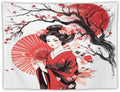 Japanese Red Geisha Tapestry Asian Cherry Blossom Traditional Kimono Folk Tapestries Home Decor for Living Room Bedroom Apartment Farmhouse Dorm 80"x60"-Ruum Studio Home