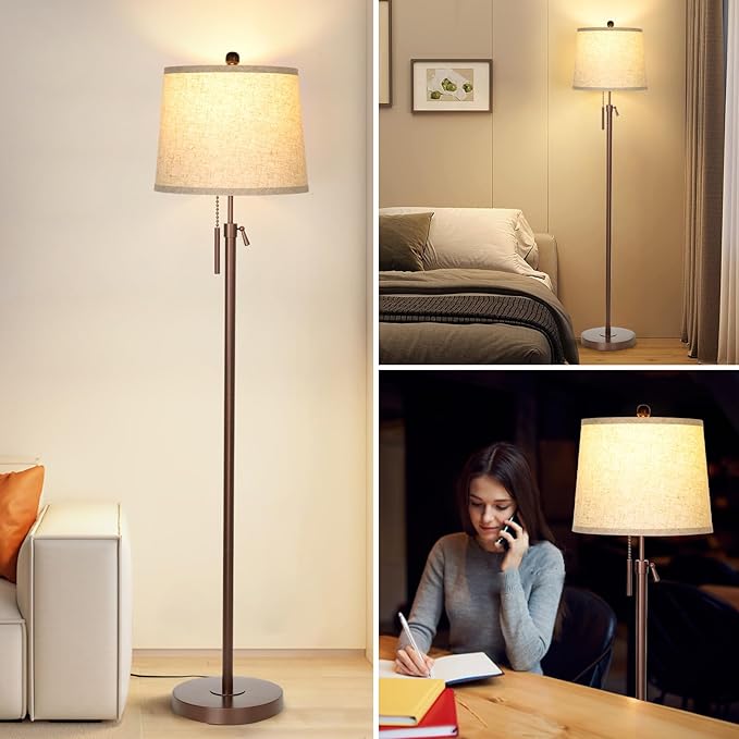 Modern Floor Lamp Adjustable Height Standing Lamp Tall Lamp with 3 Color Temperatures Floor Lamps for Living Room Bedroom Office Beige Shade Bulb Included-Brown-Ruum Studio Home