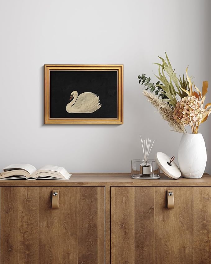 HUARCEY Gold Framed Vintage Wall Art for Living Room, Grace Swan Art Painting Pictures Rustic Animal Bathroom Prints Farmhouse Wall Decor Canvas Swan Shelf Decor for Kitchen Bedroom (Zwaan 12"x16")-Ruum Studio Home