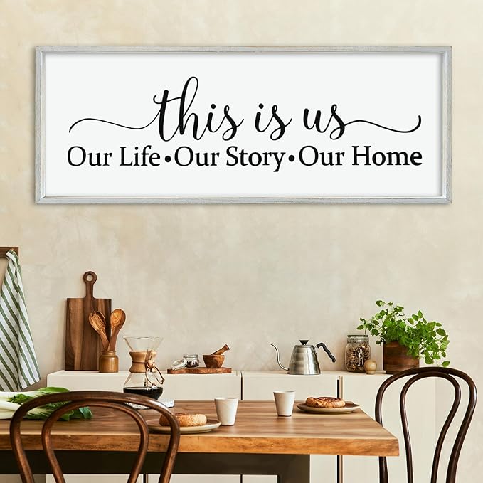 LuZhiQiang This Is Us Sign Wall Decor 40"×15" for Bedroom Family Sign Large Framed Wooden Wall Hanging Art (White)-Ruum Studio Home