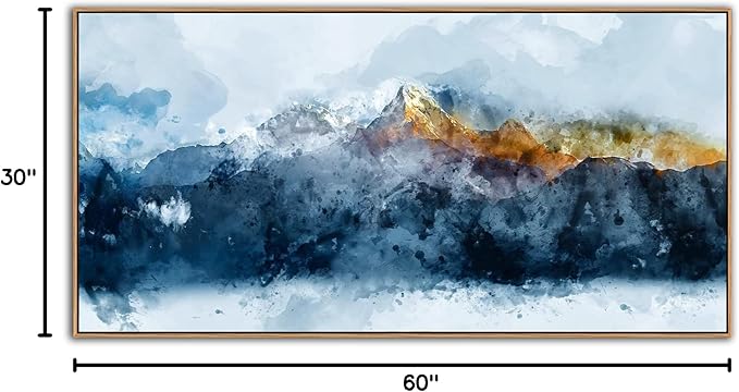 Framed Canvas Wall Art Indigo Abstract Mountain Pictures Wall Decor Blue Grey Orange Mountain Peaks Canvas Painting Prints Modern Abstract Artwork for Living Room Bedroom Decoration 29" X 58"-Ruum Studio Home