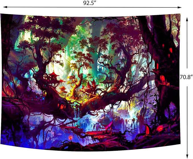 Delur Fantasy Forest Tapestry Mystical Landscape Magical Enchanted Forest Tree Nature Tapestry Psychedelic Wall Hanging Headboard for Bedroom Living Room Home Decor (70.8" x 92.5")-Ruum Studio Home