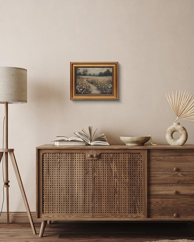 HUARCEY Gold Framed Vintage Wall Art for Living Room, Flowers Painting Prints Shelf Decor for Kitchen, Landscape Bedroom Wall Art, Christmas Gifts for Friends or Family (Flowers Path - 8"x10")-Ruum Studio Home