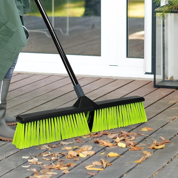 24-Inch Push Broom Outdoor with Stiff Bristle, Heavy Duty Broom Brush with 63” Long Handle for Deck Patio Driveway Garage Warehouse Shop Floor Sweeping & Scrubbing-Ruum Studio Home