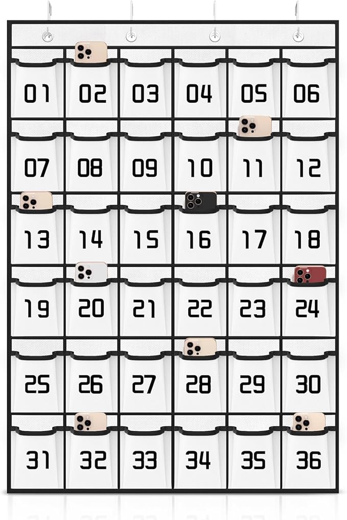 Loghot Classroom Accessories Closet Pocket Chart for Cell Phones Holder Wall Door Hanging Organizer (36 Pockets White)-Ruum Studio Home