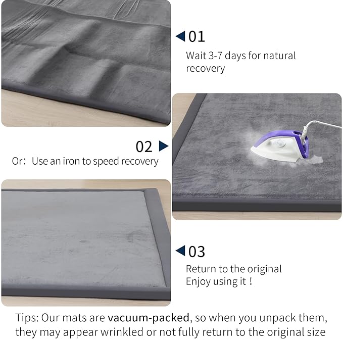 ACOMOPACK Baby Play Mat for Floor 1.3" Thick Memory Foam Play Mat 79"×157" Tummy Time Crawling with Non-Slip Bottom for Living Room,Nursery,Soft Velvet Playpen Mats for Kids,Infants（Dark Grey）-Ruum Studio Home
