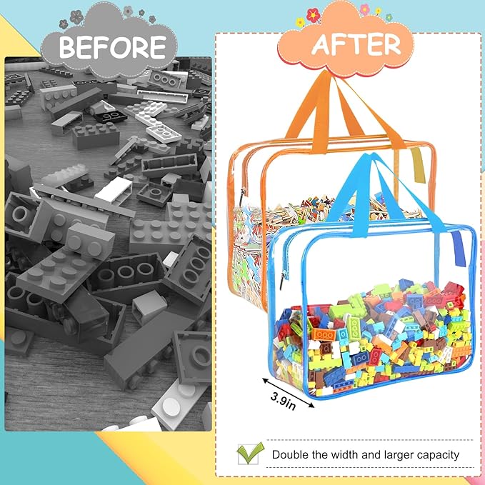 OPELETNNT 6 Color Large Toy Storage Bags with Labels, Reusable Clear PVC Board Game Storage, Travel Waterproof Organizer Bags with Zipper for Building Blocks, Puzzle, Kids Books-Ruum Studio Home