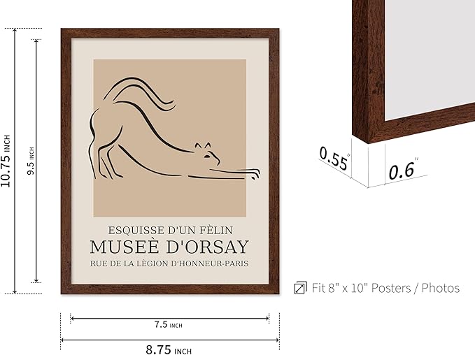 Poster Master Vintage Poster - Retro Minimalist Print - Gift for Artist, Housewarming - Cat, Line Drawing, Sketch, Abstract - Wall Decor for Living Room, Bedroom, 11x14 Brown Framed-Ruum Studio Home
