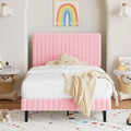 Twin Size Bed Frame, Velvet Upholstered Platform Bed with Vertical Channel Tufted Headboard and Footboard, No Box Spring Required, Easy Assembly, Pink-Ruum Studio Home