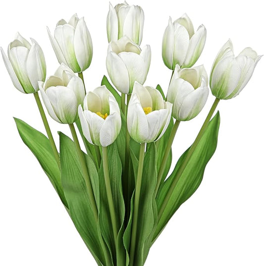 Artificial Tulips Flowers – 20" Long Stem Faux Tulips, 10PCS Real Touch Fake White Tulip for Vase, Farmhouse, Kitchen, Spring & Wedding Home Decor-Ruum Studio Home