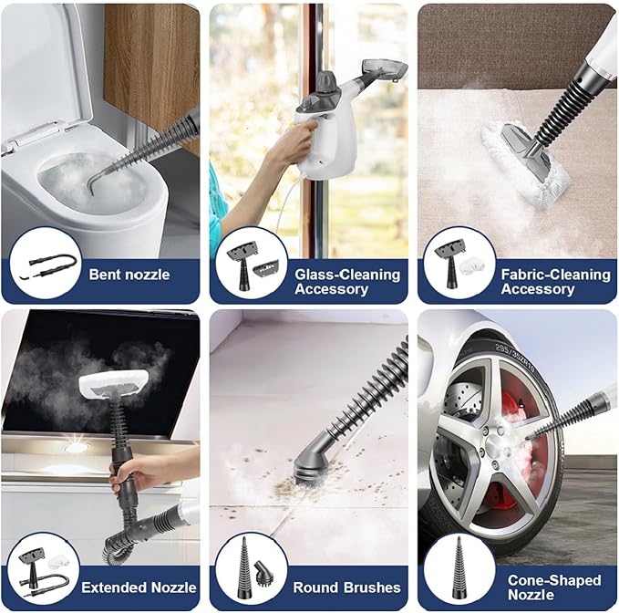 Handheld Steam Cleaner, Steam Cleaner with 16 PCS Accessory & Safety Lock, 500ML Large Capacity Natural Surface Steam for Cleaning, Multipurpose Steamer for Home, Car, Bathroom, Grease (White)-Ruum Studio Home