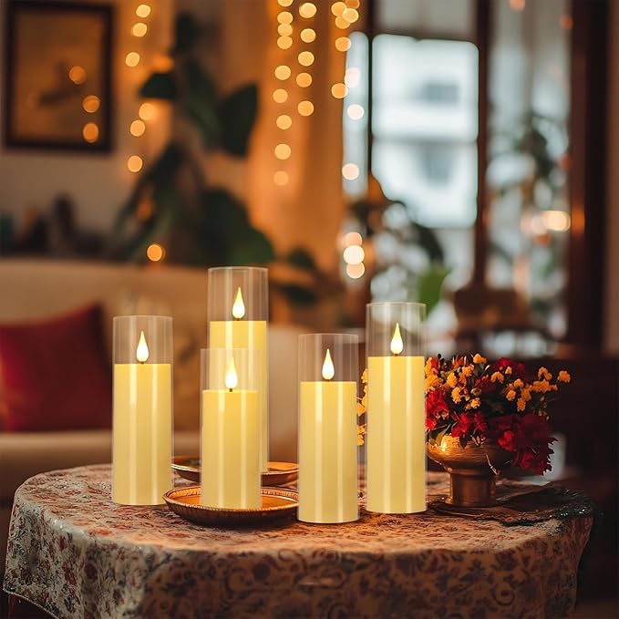 Set of 24 Flameless Led Battery Opeated (D2.2'' x H5''6''7'') Realistic Moving Wick Candles with 10-Key Remotes and Cycling 24 Hours Timer-Ruum Studio Home