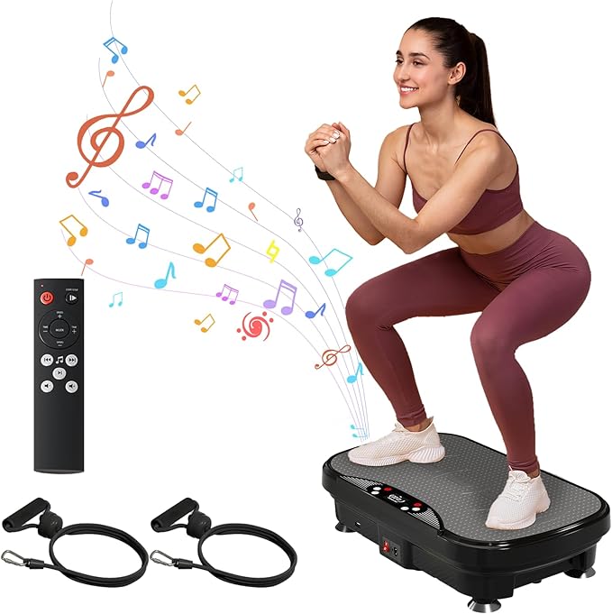 Vibration Plate Exercise Machine, Full Body Shaker Workout Vibration Plate for Lymphatic Drainage Weight Loss, Waver Vibrating Fitness Platform with Resistance Bands, Low Noise Home Fitness for Adults-Ruum Studio Home