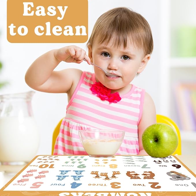 Educational Preschool Placemats for Kids Set of 6 Boho Toddler Plastic Placemat Reusable Washable Children Montessori Eat Table Mat for Homeschool Nursery Kindergarten Classroom Dining Table-Ruum Studio Home
