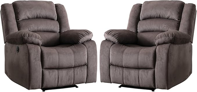 EBELLO Classic Power Recliner Chair, Oversized Electric Reclining Chair with Overstuffed Cushion and Back, Soft Fabric Adults Single Recliner Sofa for Living Room, Set of 2 Brown-Ruum Studio Home