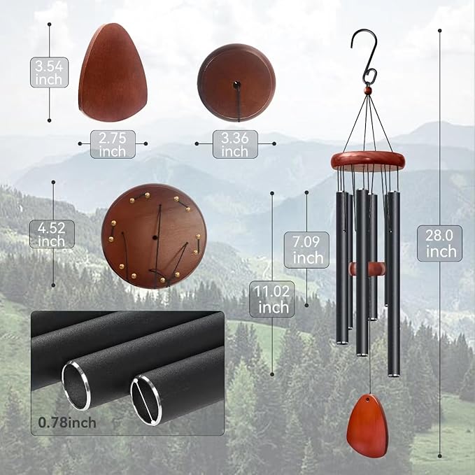 28" Black Wind Chimes for Mothers Day, Decorative Wind Chimes for Outside, Memorial Windchimes Remembrance Gift for Women Mom Grandma, Metal Windchime Outdoor Decor for Garden Patio Zen-Ruum Studio Home