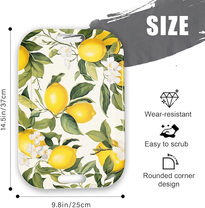 Serving Trays with Handles, 14.5 x 9.8 inch Rectangular Plastic Tray for Restaurant, Kitchen, Lemon and Lemon-Ruum Studio Home