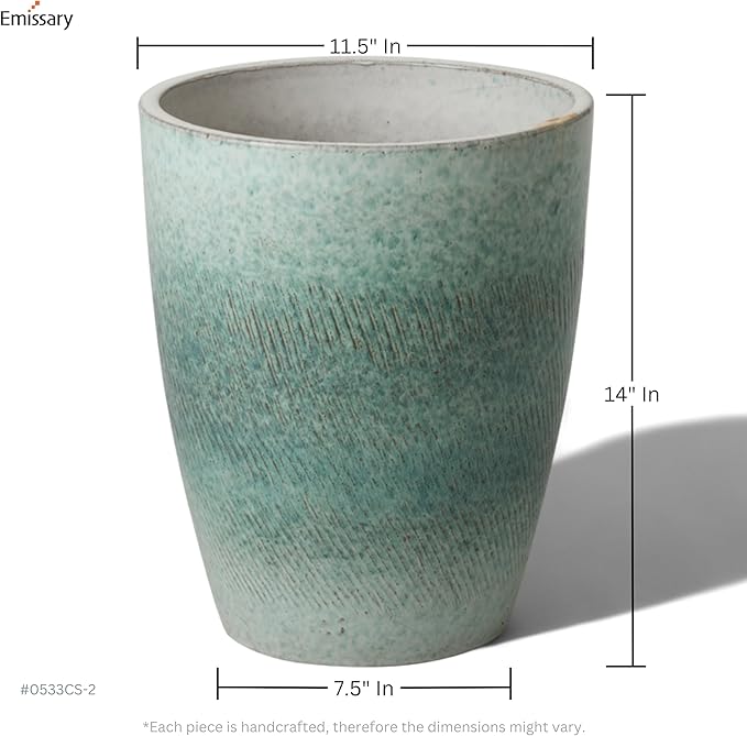 Emissary Home and Garden Bullet 11.5 in. Coastal Splash Ceramic Round Planter (11.5 in. L x 11.5 in. W x 14 in. H) with Drainage Hole-Ruum Studio Home