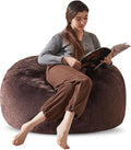 Bean Bag Chair 3Ft, Memory Foam Filled, Large Beanbag Chairs for Adults and Teens, Soft Sofa with Removable Flannel Cover, Round Couch for Living Room Bedroom College Dorm (Brown, 3FT-36×36"×24")-Ruum Studio Home