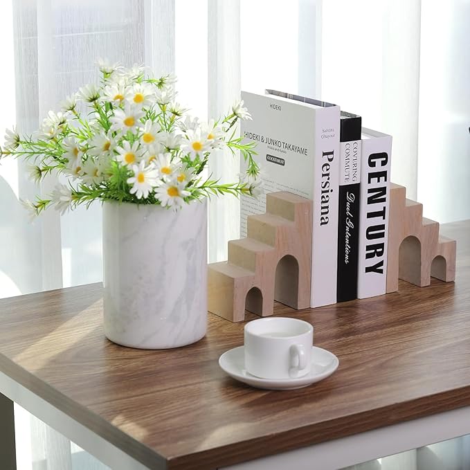 Natural Marble Book Ends for Shelves, Decorative Bookends for Heavy Books, CastleGuard Bookend Book Holder Stopper for Home Office Desk Bookshelf Decoration, Turkey Natural Marble, Set of 2-Ruum Studio Home