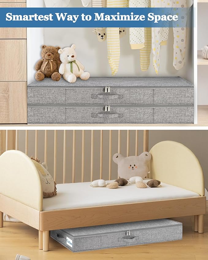 Cirhy Under Bed Storage Containers, 4.5 Inch Tall Low Profile Under Bed Storage with Sturdy Sidewalls & Bottom, UnderBed Storage for Clothes,Shoes, Pillow, Blankets Organizer, 2 Pack Grey-Ruum Studio Home