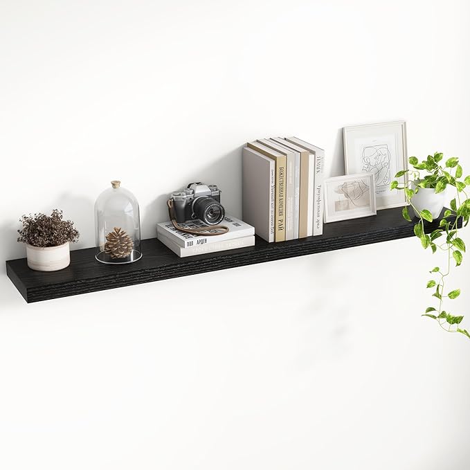 48 Inch Floating Shelves, 8 Inch Deep Floating Shelves for Wall, Hanging Shelf with Invisible Brackets, Deep Shelves for Bathroom, Bedroom, Living Room, Black, Set of 1-Ruum Studio Home