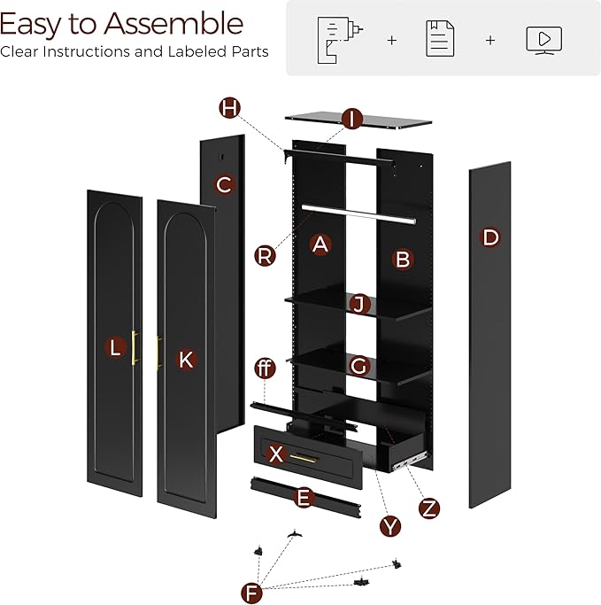 71" Metal Armoire Wardrobe Closet with 2 Doors and Drawer, Tall Wardrobe Cabinet with Hanging Rod and Adjustable Shelves, Black Clothing Storage Cabinets for Bedroom, Home Office-Ruum Studio Home