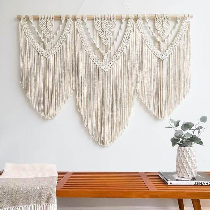 Achart Macrame Wall Hanging Large- Boho Wall Decor- large wall art- Wall Decor Living Room- Macrame Tapestry Boho Decor for Bedroom (Beige-C)-Ruum Studio Home