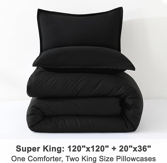 Litanika Oversized King Comforters Black Super King Size, 3 Pieces Lightweight Solid Bedding Comforter Set, All Season Fluffy Bed Set (120x120In Comforter & 2 Pillowcases)-Ruum Studio Home