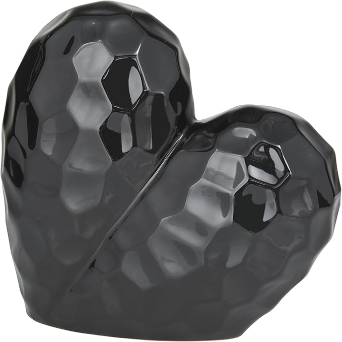 Deco 79 Porcelain Ceramic Heart Decorative Sculpture Dimensional Angled Origami Inspired Home Decor Statue, Accent Figurine 8" x 3" x 8", Black-Ruum Studio Home